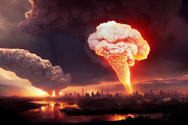 Tactical Nuclear Bomb Explosion in City 3D Artwork Spectacular Illustration