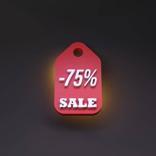 Tag discount 75 percent Sale concept 3d render