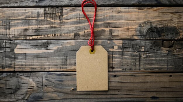 Photo a tag hangs from a wooden surface