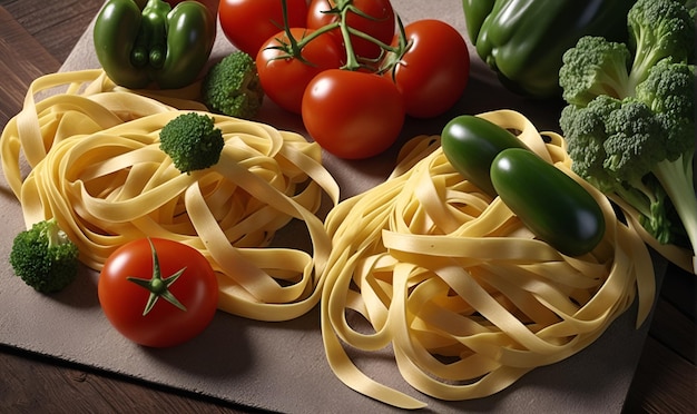 Tagliatelle with fresh garden vegetables One of the Italian dishes with pasta and vegetables