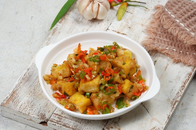 tahu cabe garam or salty and spicy tofu is a traditional chinese dishes