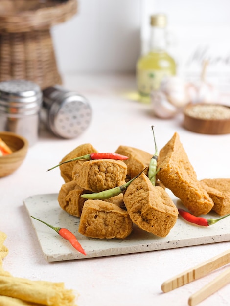 Tahu Goreng or Fried Tofu. Made from soy beans