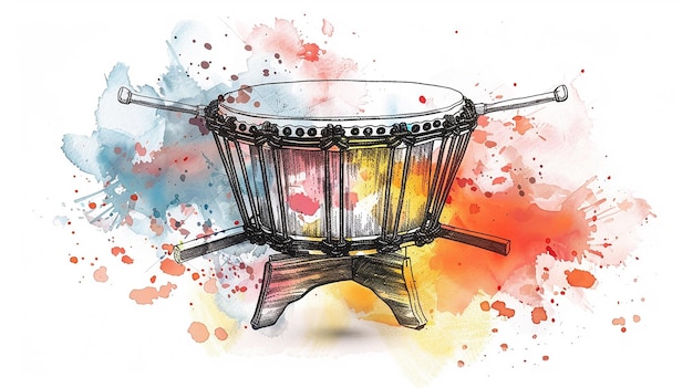 Photo taiko drum colorful watercolor with color splash illustration