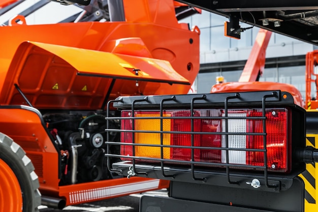 Taillights and brake lights of a dump truck tractor bulldozer