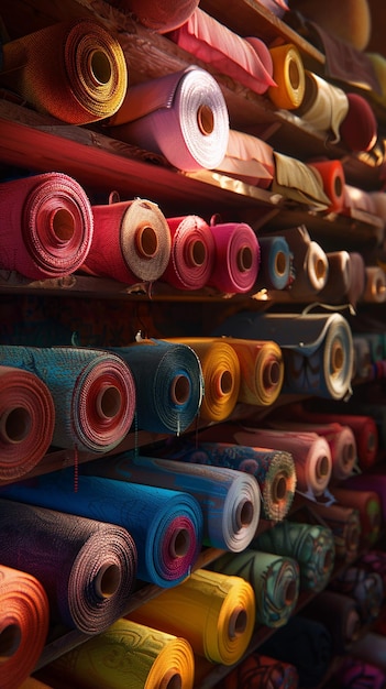 Tailor shop with neat display of colorful fabric rolls