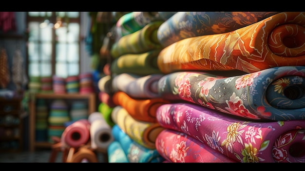 Tailor shop with neat display of colorful fabric rolls