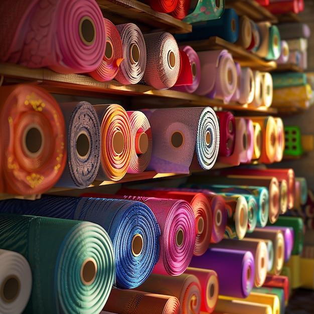 Tailor shop with neat display of colorful fabric rolls