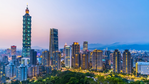 Taiwan city skyline at twilight