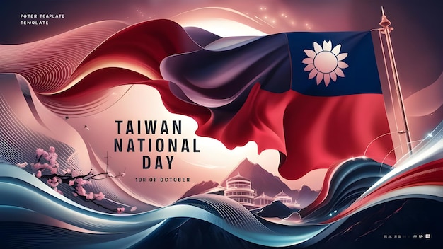 Taiwan national day poster design with flag background