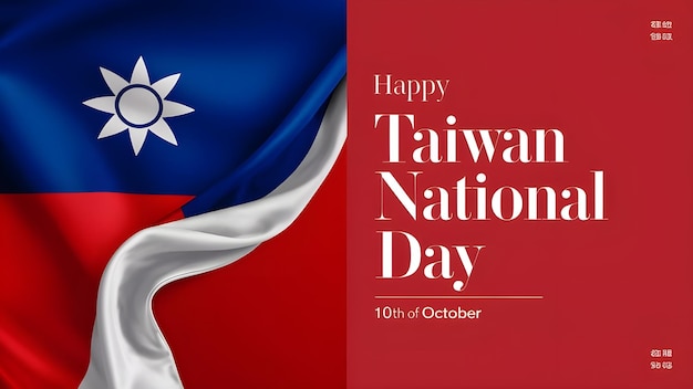 Photo taiwan national day poster design with flag background