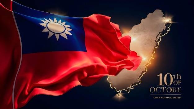 Taiwan national day poster template with flag background