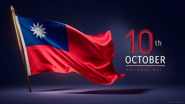 Taiwan national day poster template with flag background