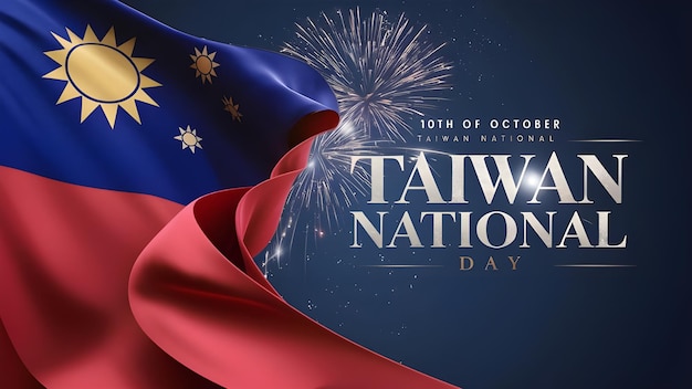 Photo taiwan national day poster template with flag background