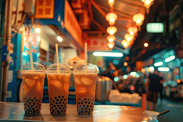 Photo taiwanese bubble milk tea at night marketplace