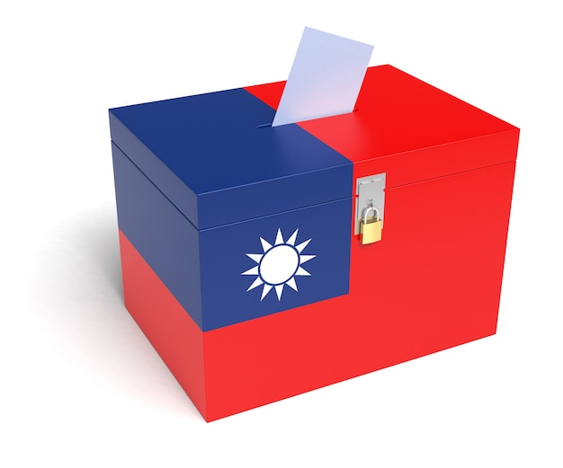 Taiwanese Flag Ballot Box. Isolated white background. 3D Rendering.