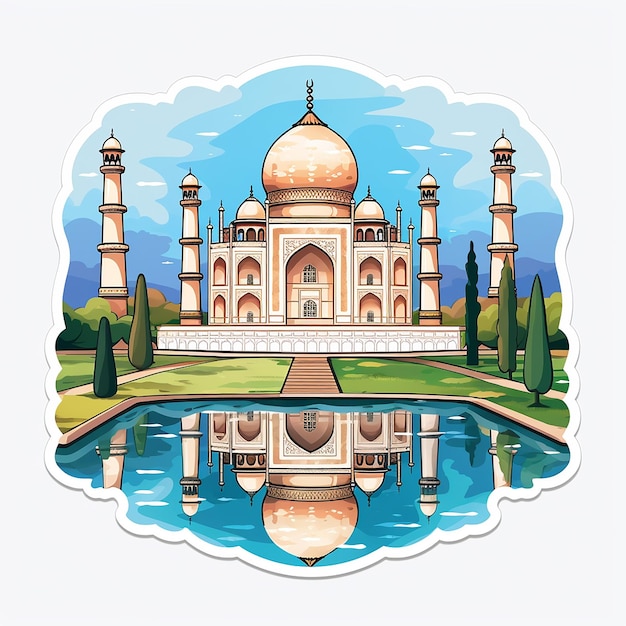 Taj mahal cute sticker white background