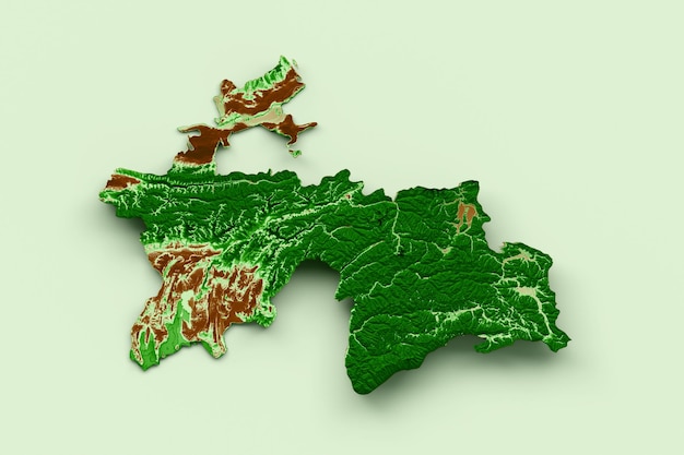 Tajikistan Topographic Map 3d realistic map Color 3d illustration