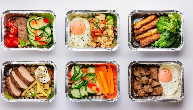 Photo take away foil boxes of healthy food