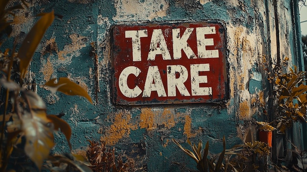 TAKE CARE Large Caring Text in the Center