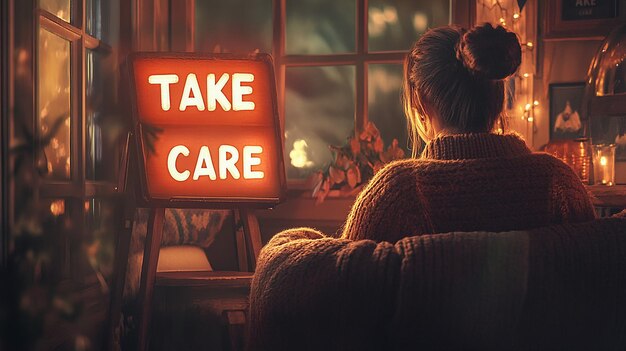 TAKE CARE Large Caring Text in the Center