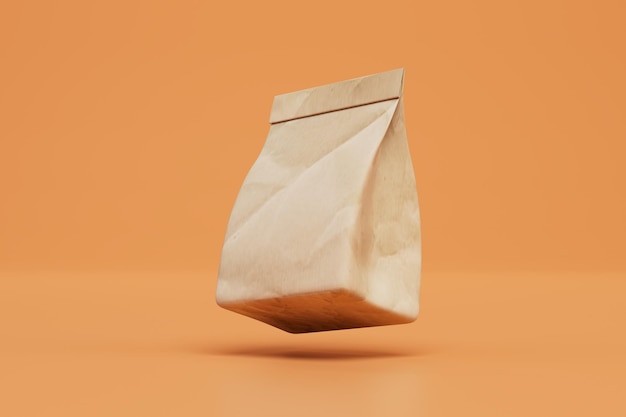 Takeaway food fast food packaging concept paper packing bag on an orange background 3D render