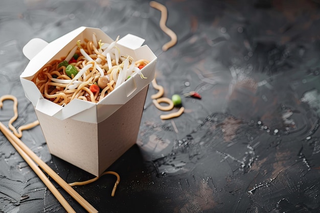 Photo takeaway meal chinese noodles box dinner