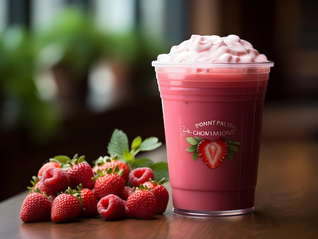 takeaway strawberry smoothie mockup strawberry coloured no fruits just plain smoothie Generative