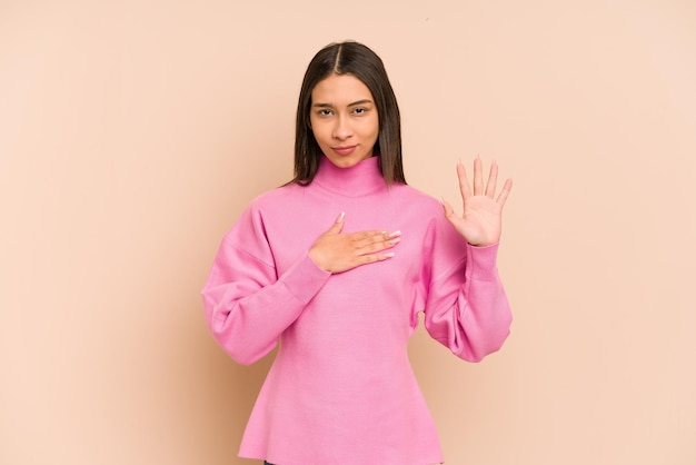 Taking an oath putting hand on chest