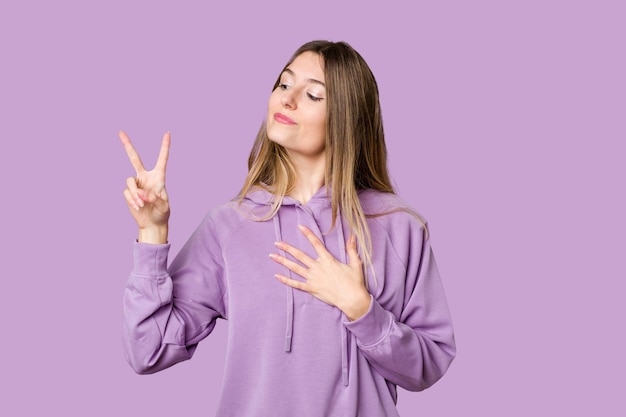 Taking an oath putting hand on chest