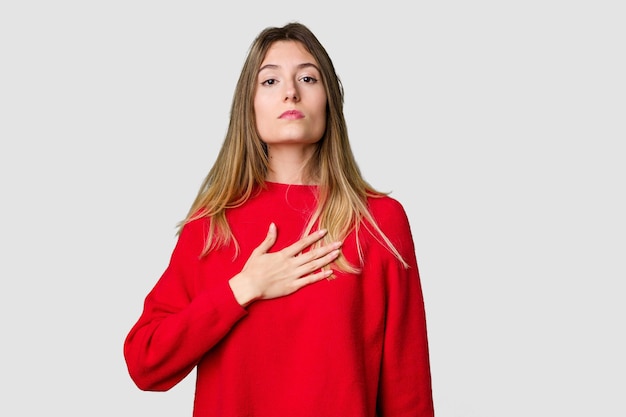 Taking an oath putting hand on chest