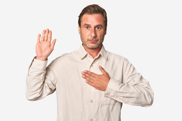 Taking an oath putting hand on chest