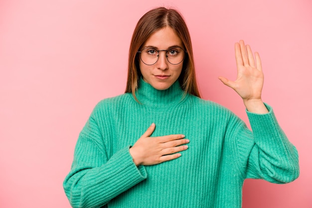 Taking an oath putting hand on chest