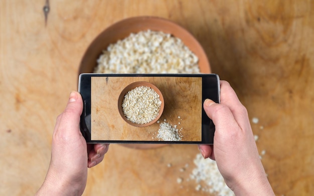 Photo taking the photo of the food with smartphone