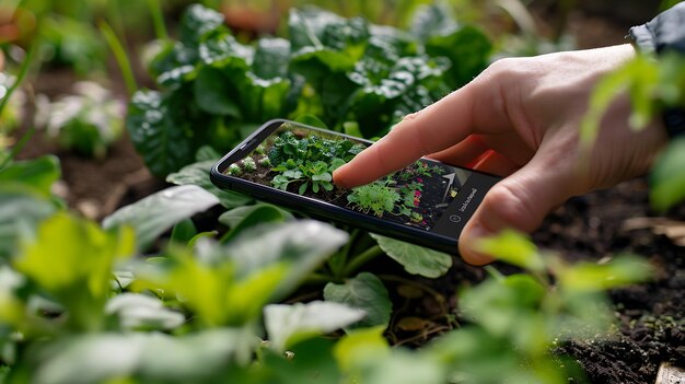 Photo taking a photo of a garden with a smartphone