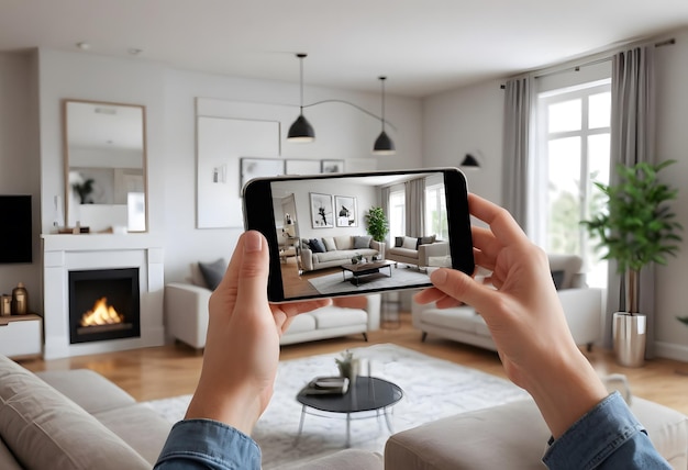 Taking a Photo of a Living Room Design on a Smartphone