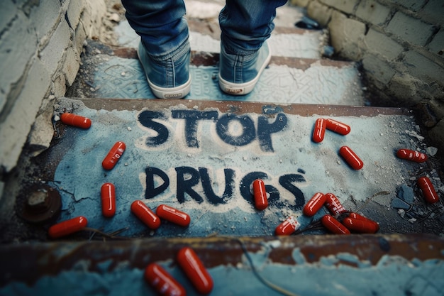 Taking a stand advocating against drug use with powerful imagery promoting awareness and prevention