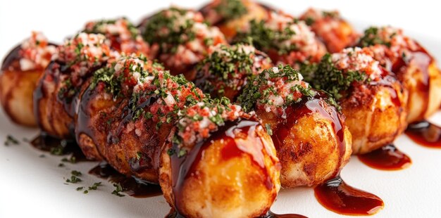 Takoyaki with Sauce Toppings and Parsley