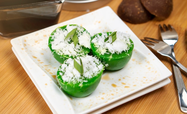 Talam cake made from pandan leaves and coconut is a traditional snack from Indonesia