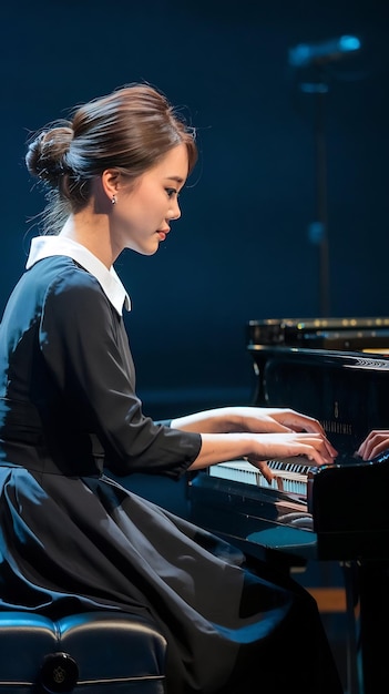 Photo talented asian pianist captivates the audience with her masterful performance on a grand piano