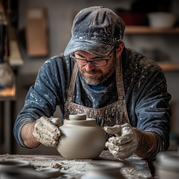 Talented ceramicist shaping clay into stunning pieces