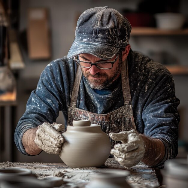 Photo talented ceramicist shaping clay into stunning pieces