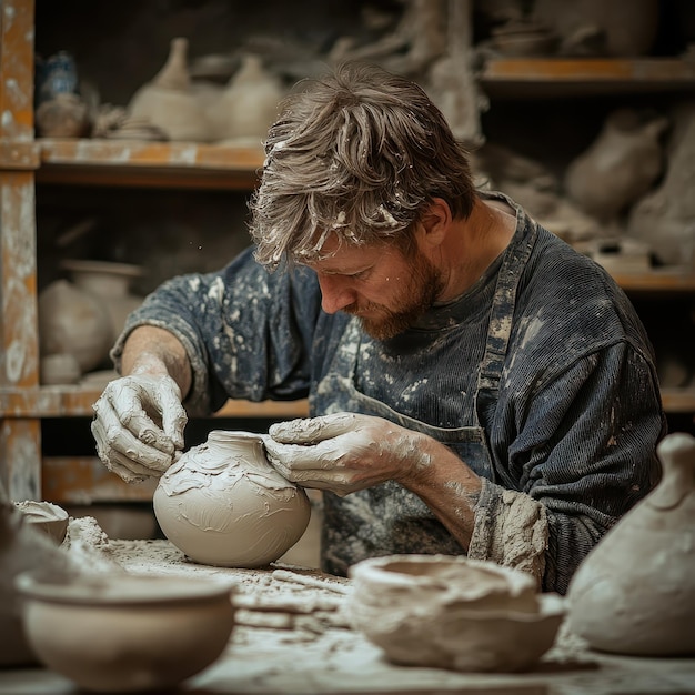 Talented ceramicist shaping clay into stunning pieces