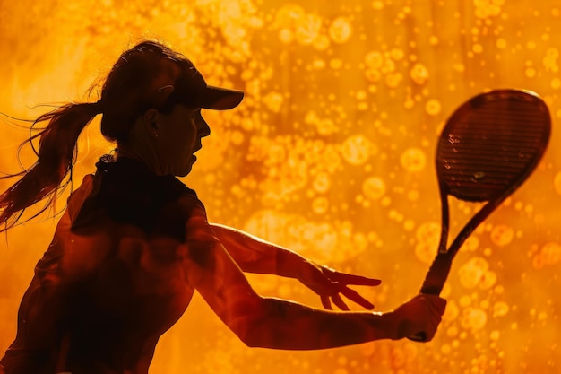 A talented female athlete gracefully holds a tennis racquet while standing on a vibrant tennis court ready to conquer the game