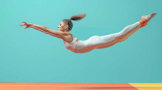 Photo talented gymnast leaping over isolated object