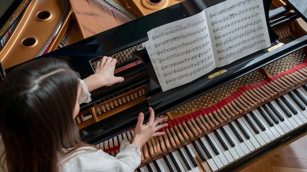 Talented Pianist Holding Sheet Music and Playing Isolated on Flat Color Background