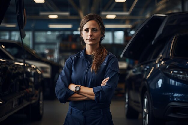 Talented young mechanic posing at service station ready to assist Generative AI