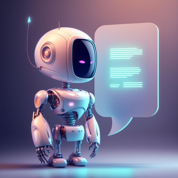 Talking cute robot with artificial intelligence Concept of chatbot