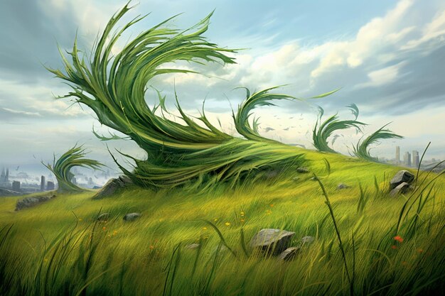 Photo tall blades of green grass sway gently in the wind