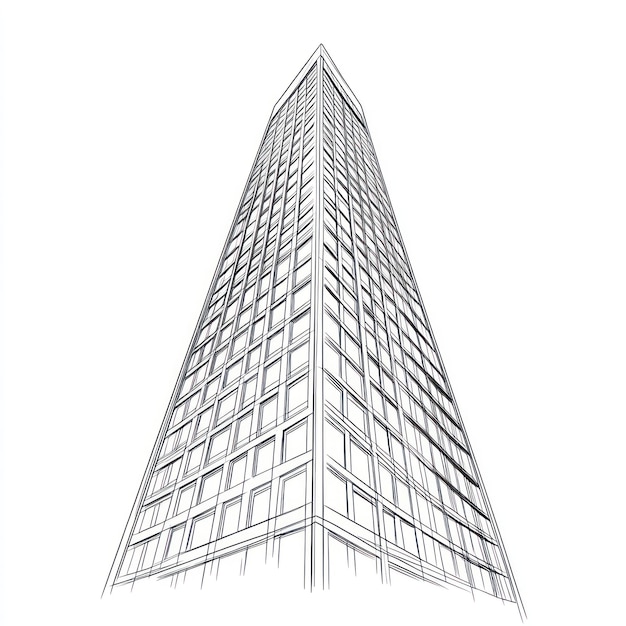 a tall building with a black and white drawing of a building that says  e