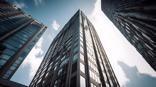 A tall building with a blue sky behind it